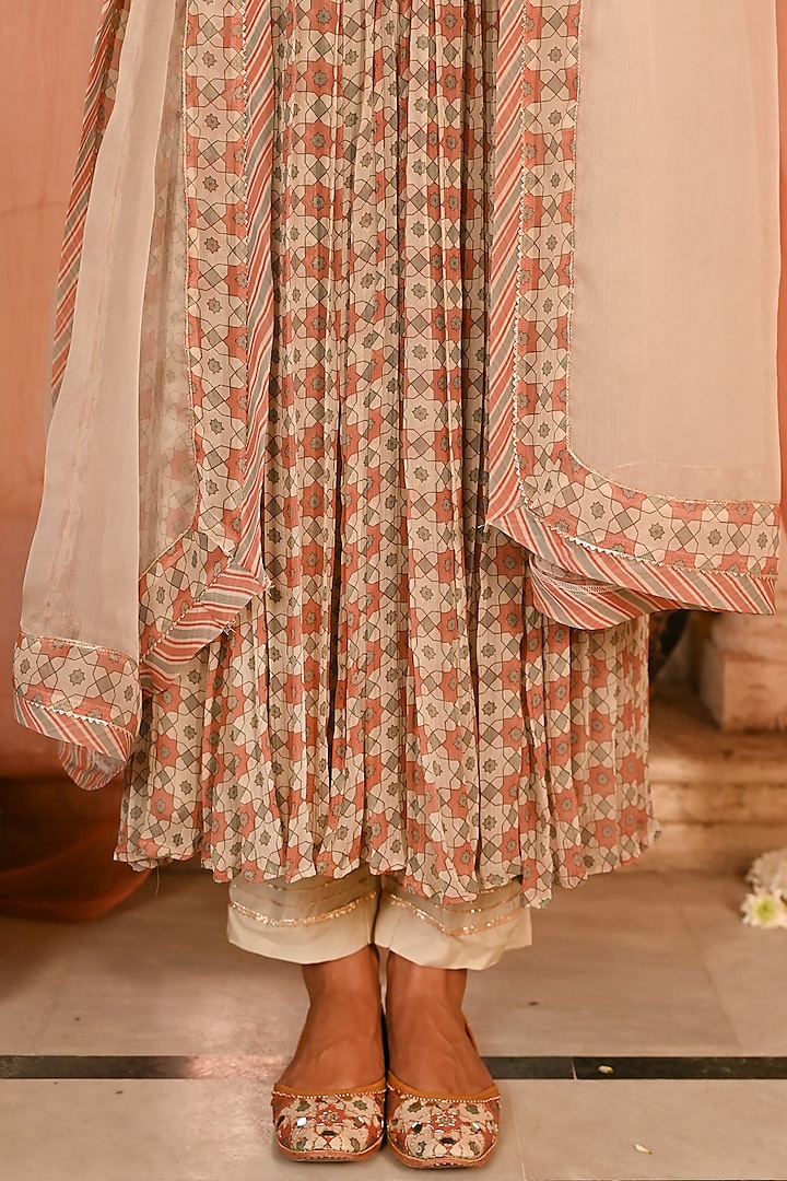 Multi-Colored Chiffon Tile Printed & Mirror Embellished Party Wear Anarkali Set by Baise Gaba at Pernia's Pop Up Shop