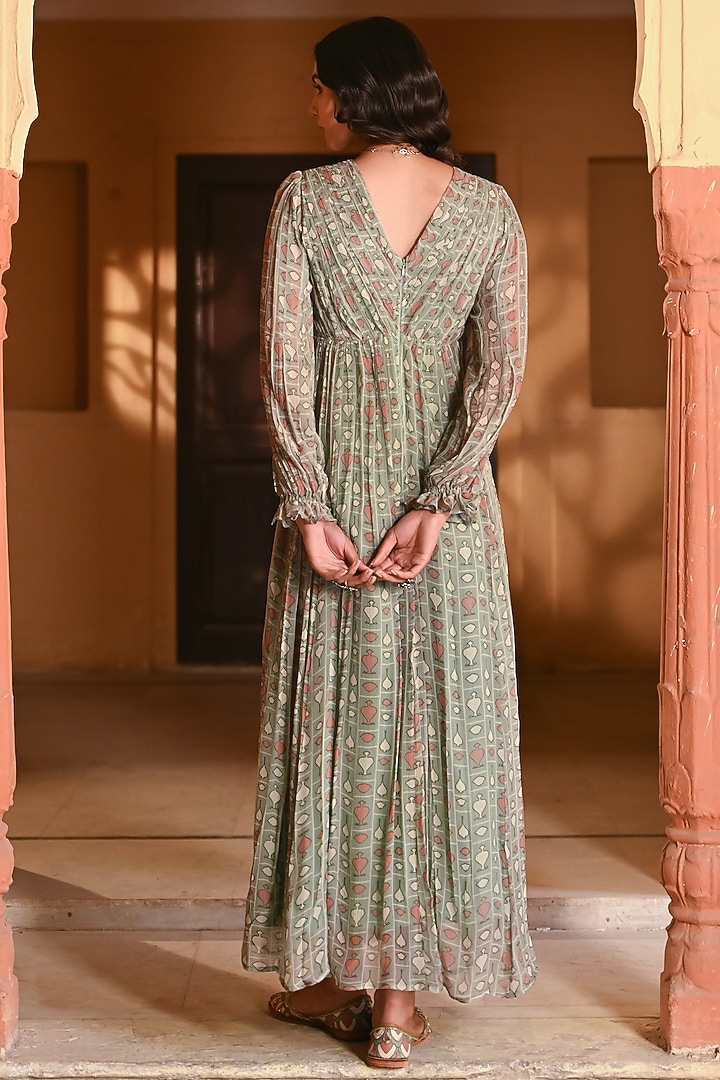 Green Chiffon Printed Summer Dress by Baise Gaba at Pernia's Pop Up Shop