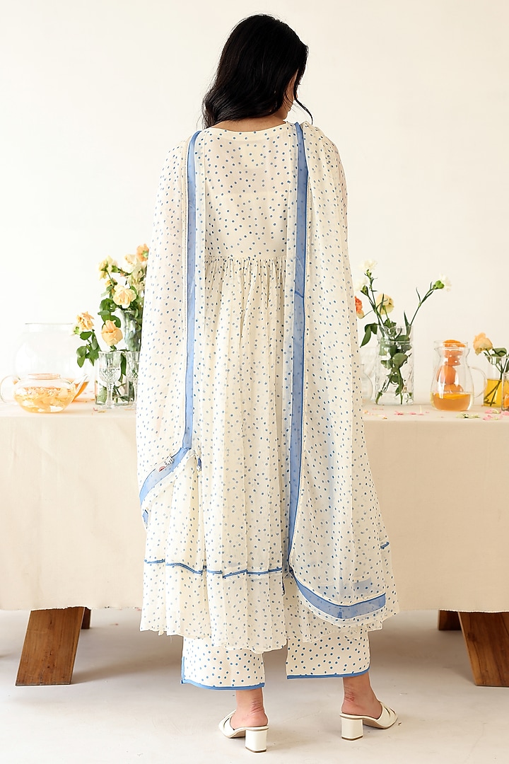 Off-White Chiffon Polka Dot Printed Anarkali Set by Baise Gaba at Pernia's Pop Up Shop