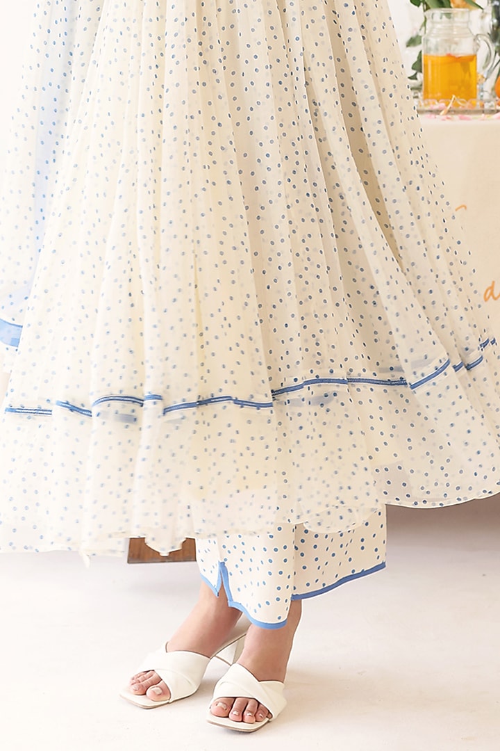 Off-White Chiffon Polka Dot Printed Anarkali Set by Baise Gaba at Pernia's Pop Up Shop