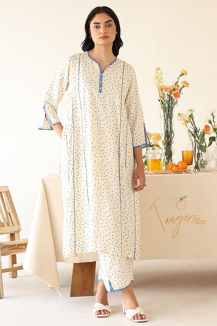 Off-White Chiffon Polka Dot Printed A-Line Kurta Set by Baise Gaba at Pernia's Pop Up Shop