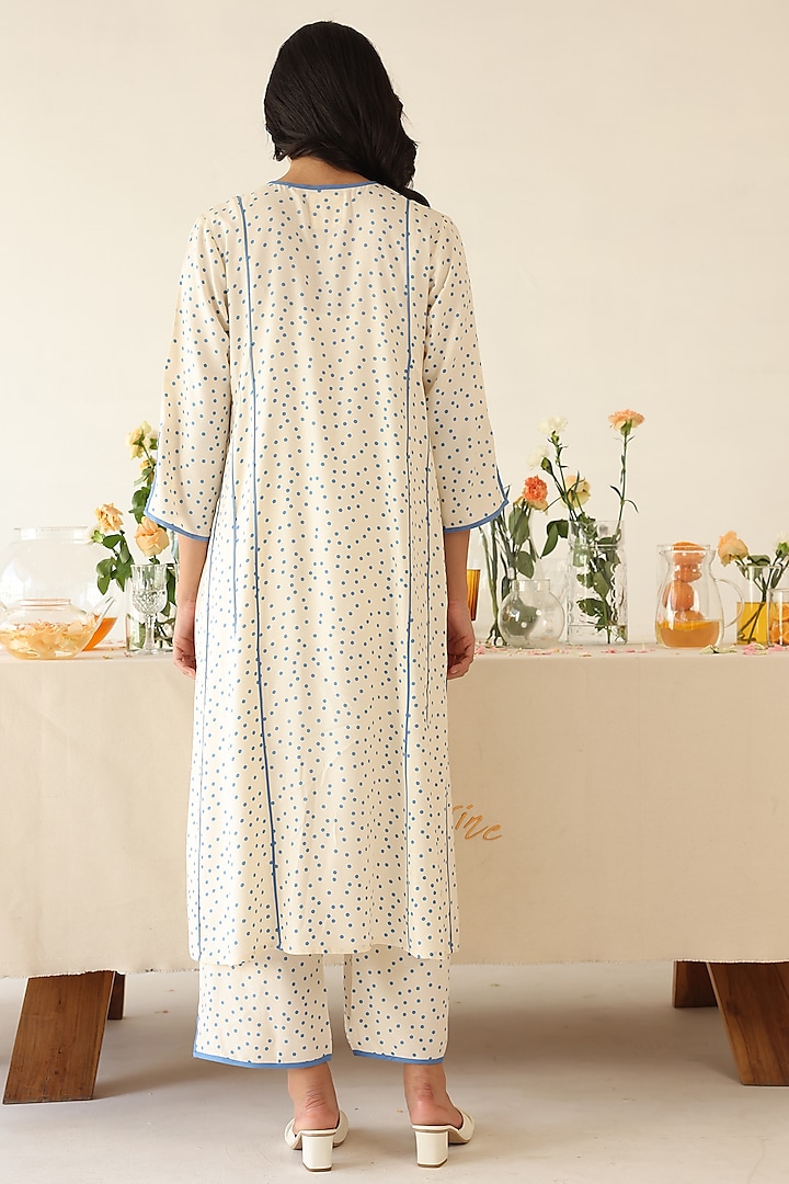 Off-White Chiffon Polka Dot Printed A-Line Kurta Set by Baise Gaba at Pernia's Pop Up Shop