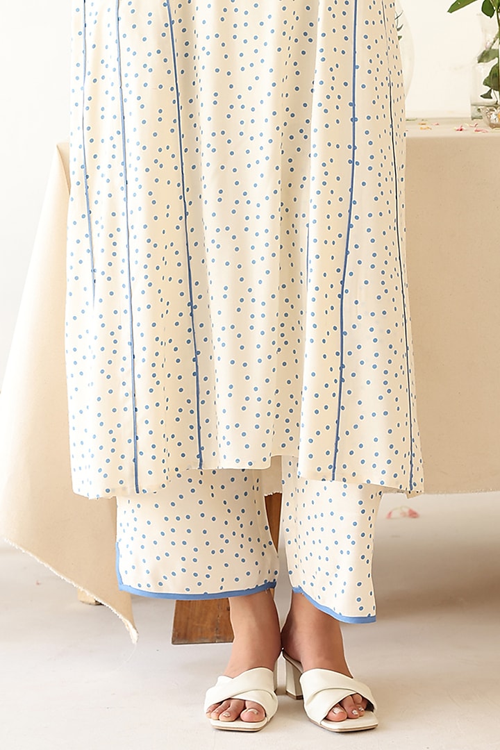 Off-White Chiffon Polka Dot Printed A-Line Kurta Set by Baise Gaba at Pernia's Pop Up Shop