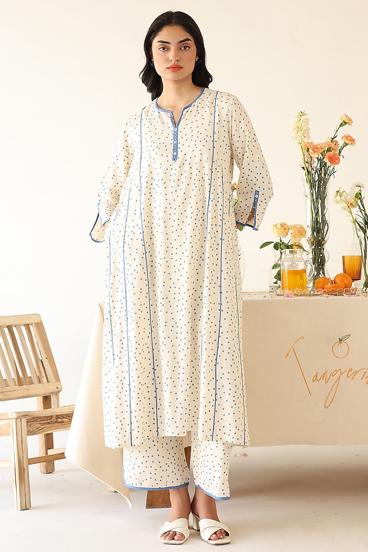 Off-White Chiffon Polka Dot Printed A-Line Kurta Set by Baise Gaba at Pernia's Pop Up Shop