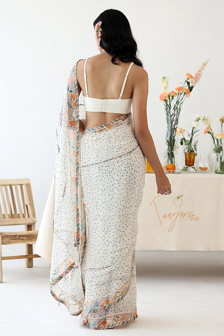Off-White Chiffon Polka Dot Printed Festive Saree by Baise Gaba at Pernia's Pop Up Shop