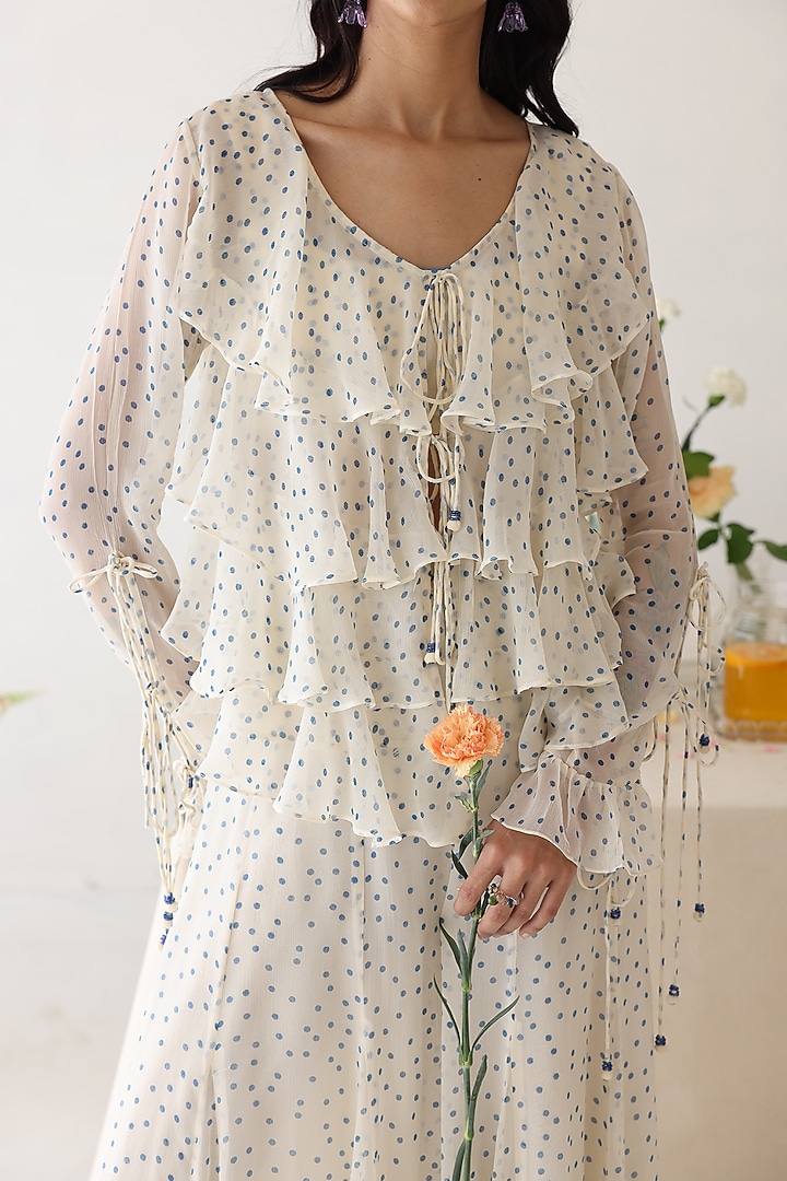 Off-White Chiffon Polka Dot Printed Pant Set by Baise Gaba at Pernia's Pop Up Shop
