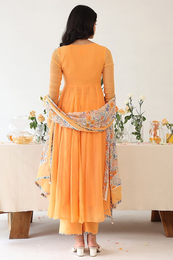 Orange Chiffon & Rayon Moss Hand Embroidered Anarkali Set by Baise Gaba at Pernia's Pop Up Shop