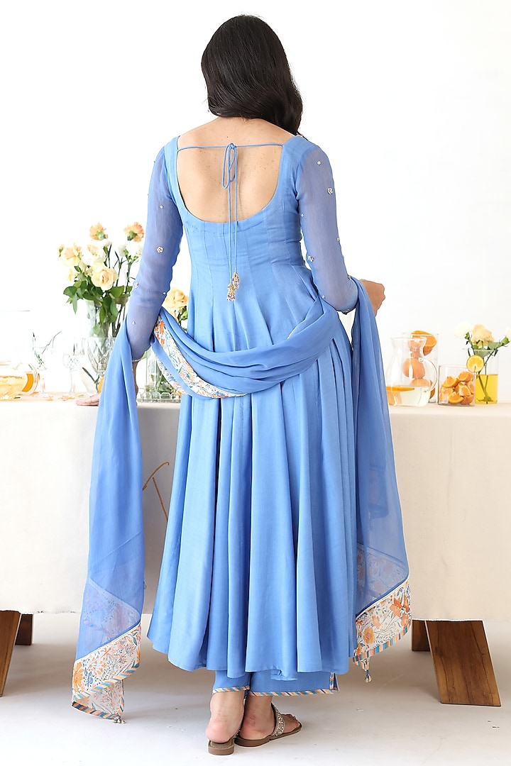 Blue Rayon Moss Hand Embroidered Anarkali Set by Baise Gaba at Pernia's Pop Up Shop