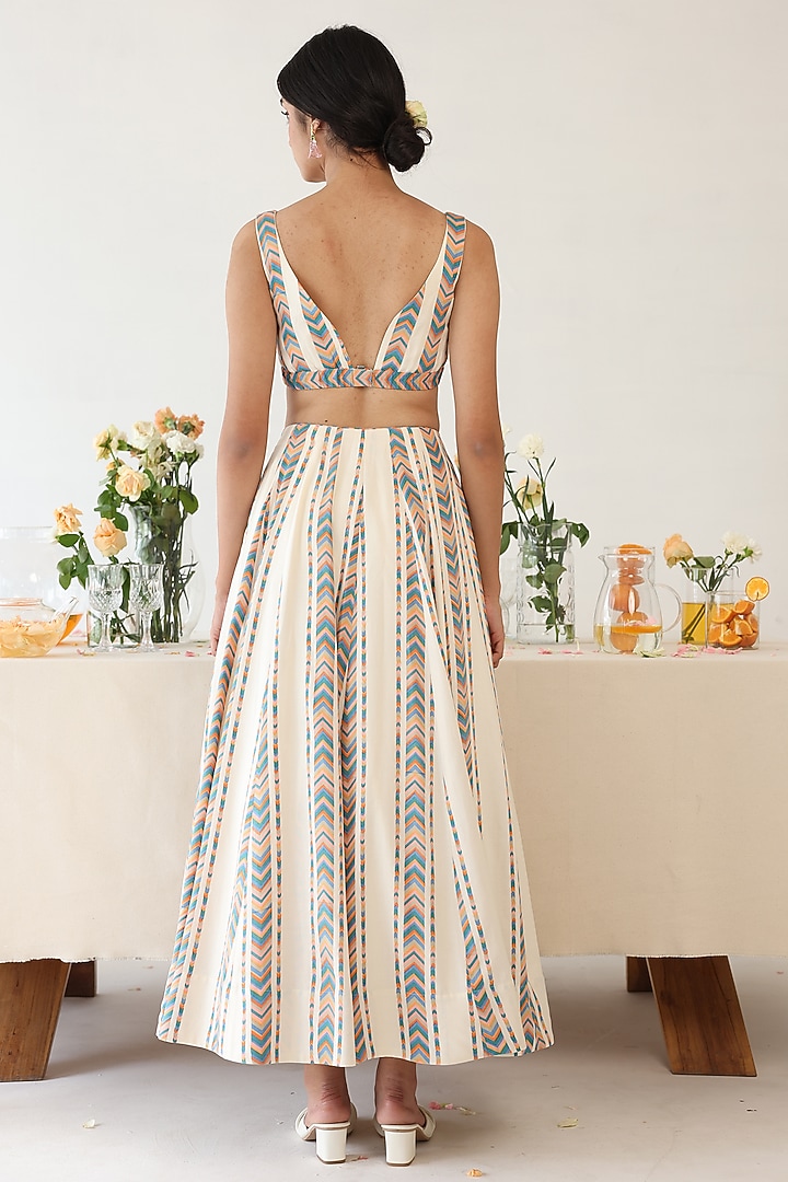 Off-White Rayon Moss Chevron Stripe Printed Lehenga Set by Baise Gaba at Pernia's Pop Up Shop