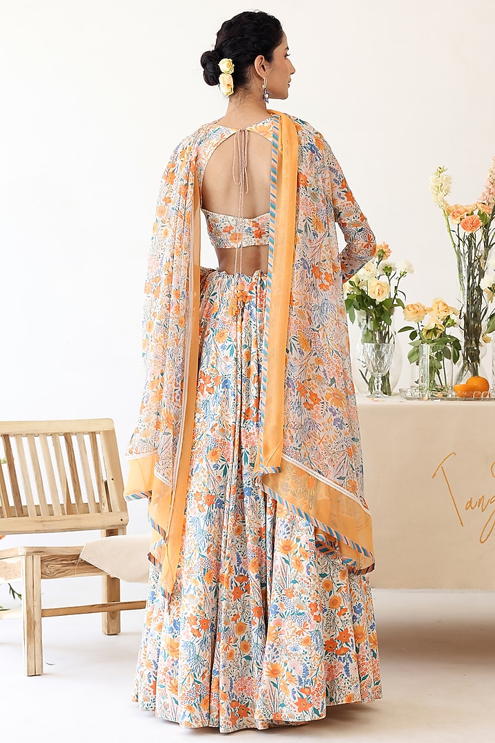 Off-White Rayon Moss Floral Printed Lehenga Set by Baise Gaba at Pernia's Pop Up Shop