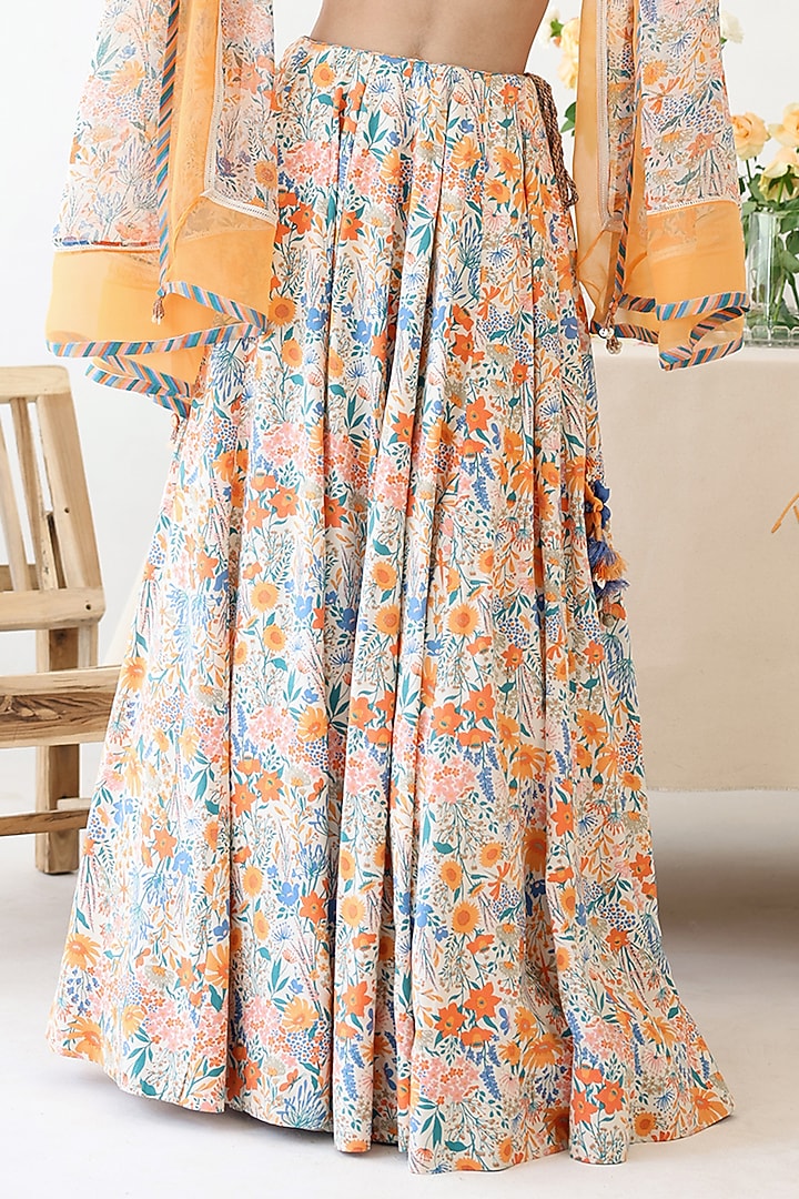 Off-White Rayon Moss Floral Printed Lehenga Set by Baise Gaba at Pernia's Pop Up Shop