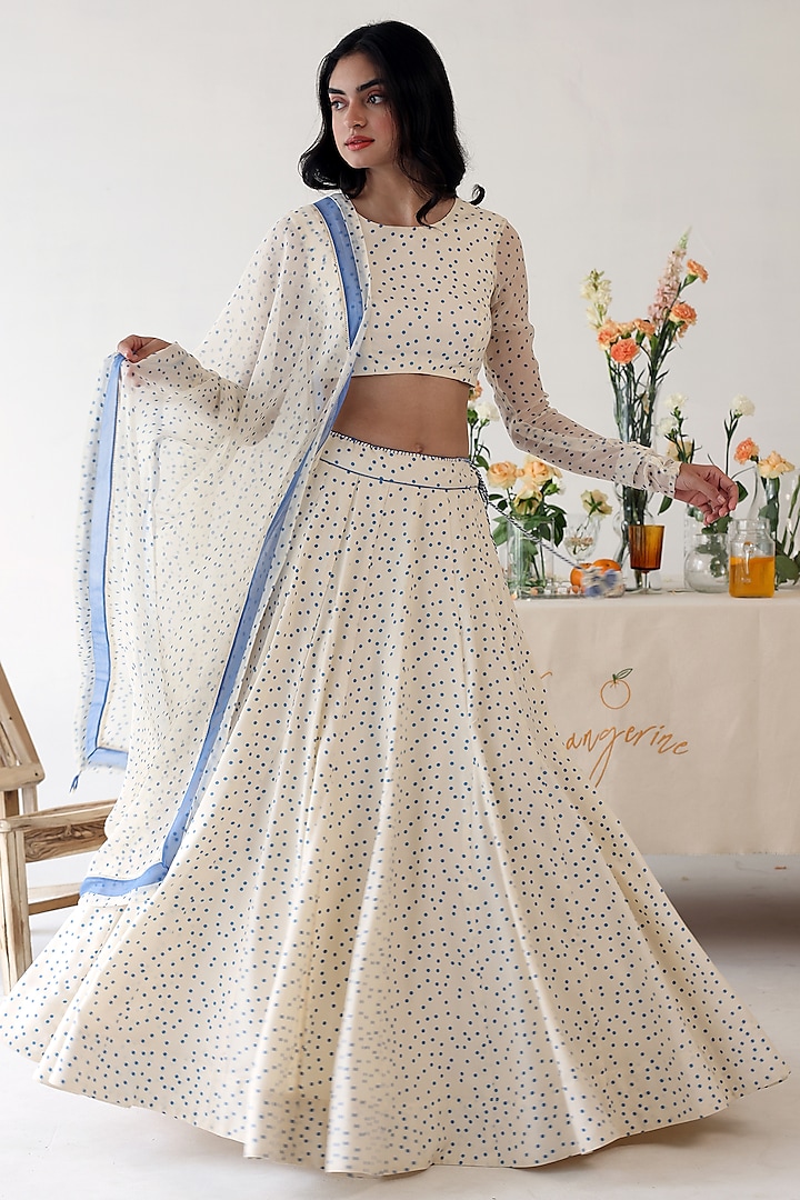 Off-White Chiffon Polka Dot Printed Lehenga Set by Baise Gaba at Pernia's Pop Up Shop