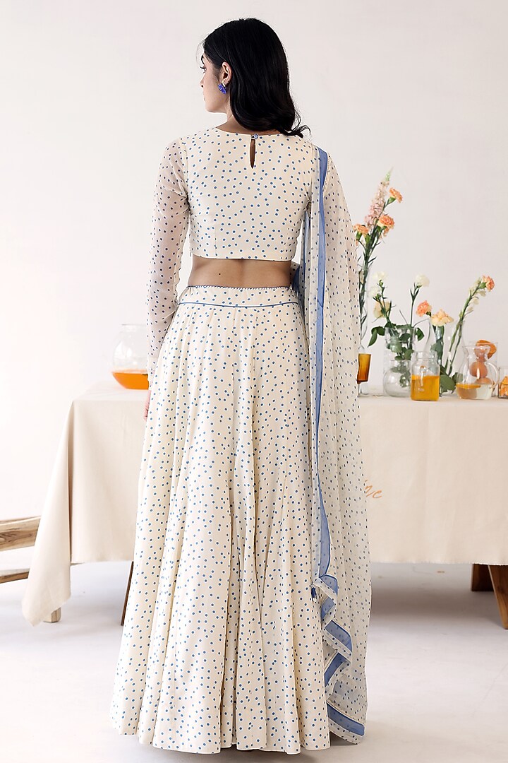 Off-White Chiffon Polka Dot Printed Lehenga Set by Baise Gaba at Pernia's Pop Up Shop