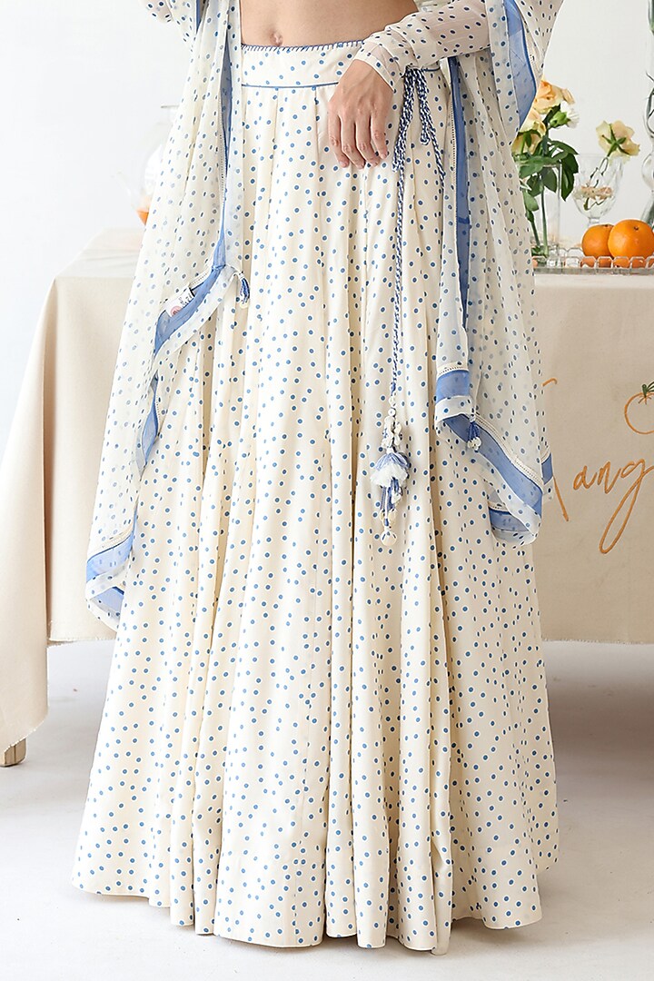 Off-White Chiffon Polka Dot Printed Lehenga Set by Baise Gaba at Pernia's Pop Up Shop