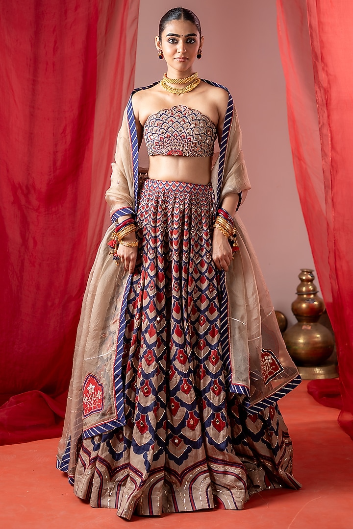 Multi-Colored Linen Satin Wedding Lehenga Set by Baise Gaba at Pernia's Pop Up Shop