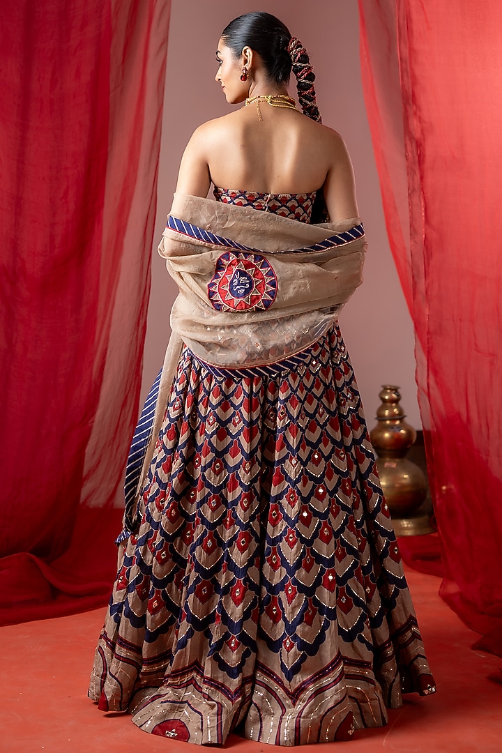 Multi-Colored Linen Satin Wedding Lehenga Set by Baise Gaba at Pernia's Pop Up Shop