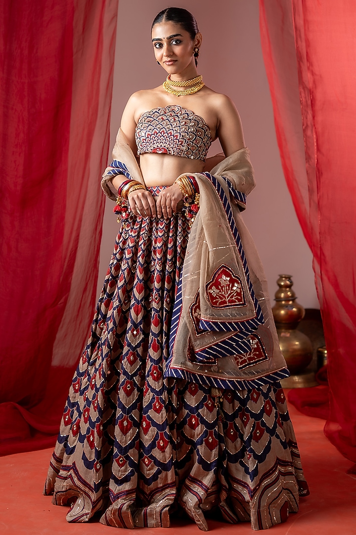 Multi-Colored Linen Satin Wedding Lehenga Set by Baise Gaba at Pernia's Pop Up Shop