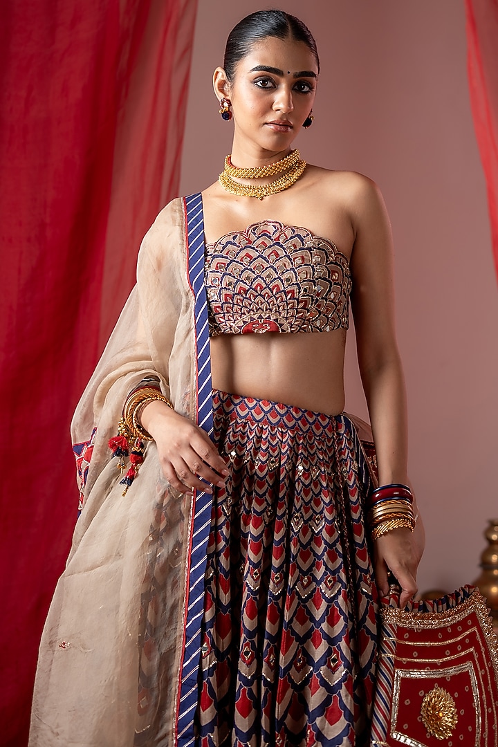 Multi-Colored Linen Satin Wedding Lehenga Set by Baise Gaba at Pernia's Pop Up Shop