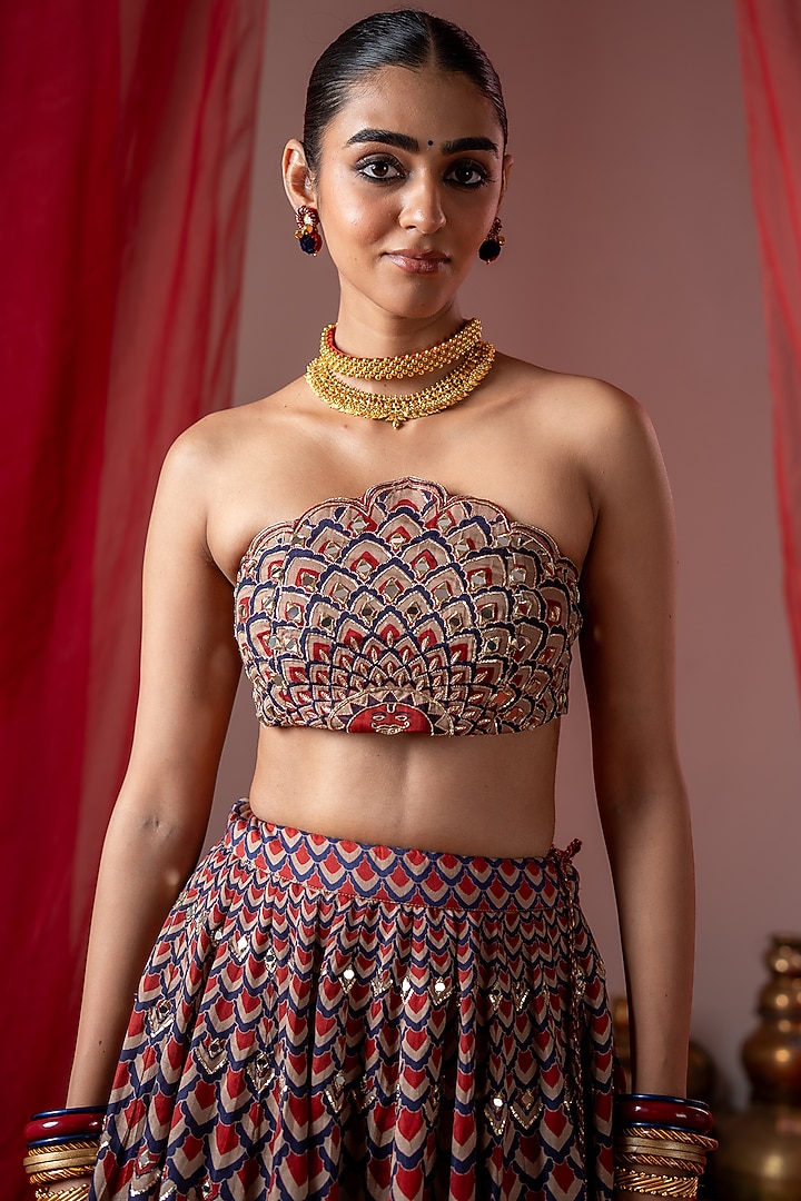 Multi-Colored Linen Satin Wedding Lehenga Set by Baise Gaba at Pernia's Pop Up Shop