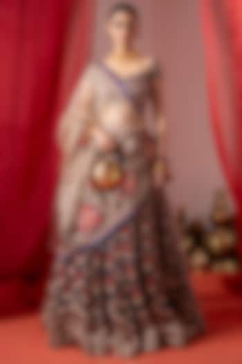 Multi-Colored Linen Satin Wedding Lehenga Set by Baise Gaba at Pernia's Pop Up Shop