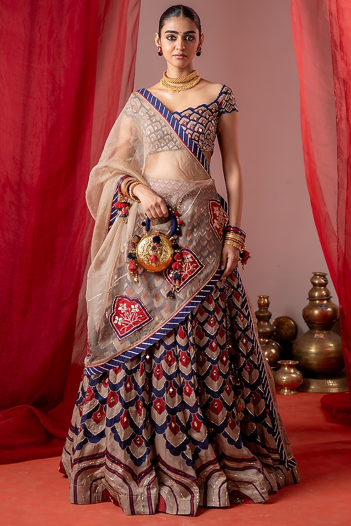 Multi-Colored Linen Satin Wedding Lehenga Set by Baise Gaba at Pernia's Pop Up Shop