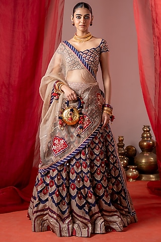 Multi-Colored Linen Satin Lehenga Set by Baise Gaba