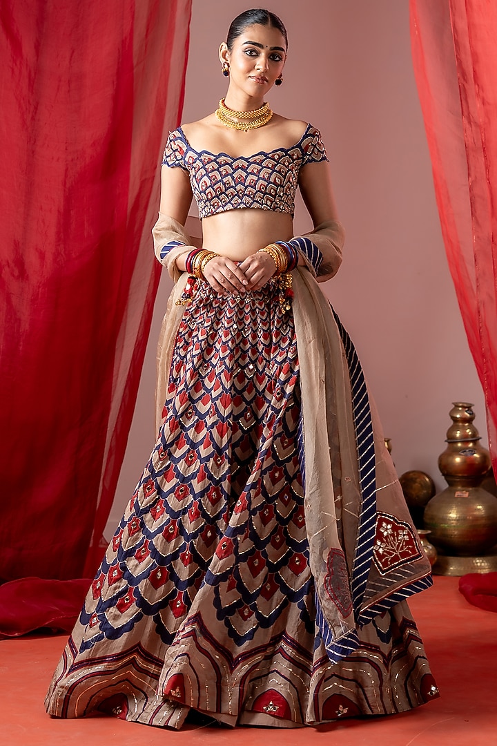 Multi-Colored Linen Satin Wedding Lehenga Set by Baise Gaba at Pernia's Pop Up Shop