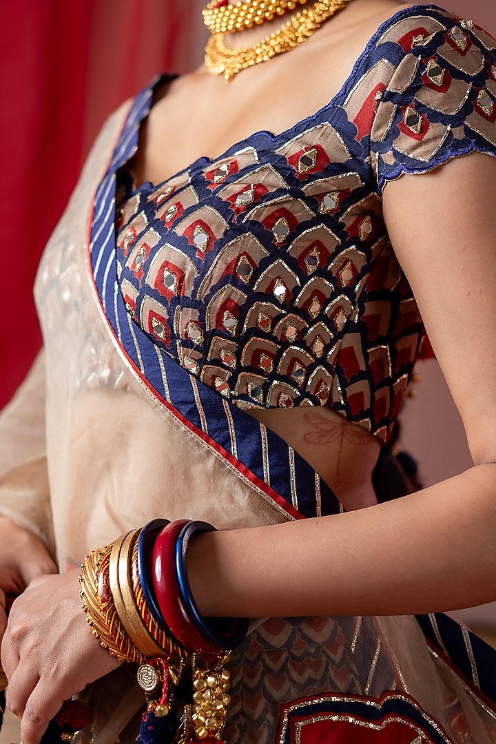 Multi-Colored Linen Satin Wedding Lehenga Set by Baise Gaba at Pernia's Pop Up Shop
