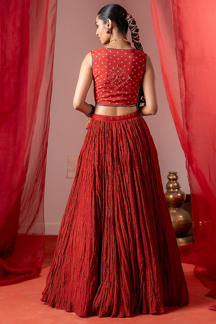 Red Chanderi Flared Skirt Set by Baise Gaba at Pernia's Pop Up Shop