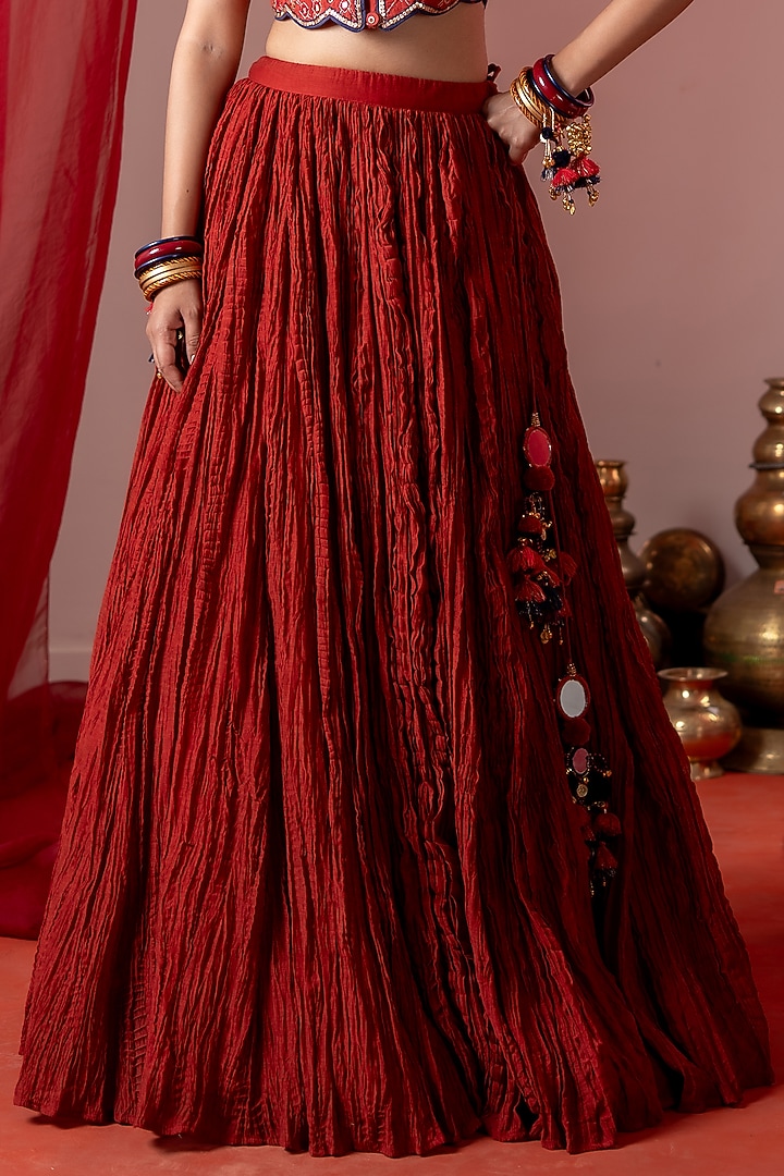 Red Chanderi Flared Skirt Set by Baise Gaba at Pernia's Pop Up Shop