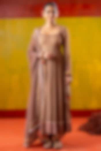 Beige Chiffon Bandhani Printed Party Wear Anarkali Set by Baise Gaba at Pernia's Pop Up Shop