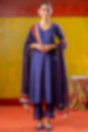 Blue Muslin Patch Work Kurta Set by Baise Gaba at Pernia's Pop Up Shop