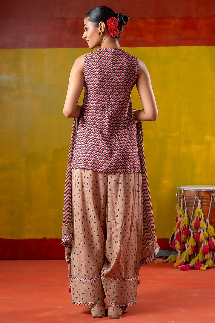 Multi-Colored Muslin Printed & Embroidered Short Kurta Set by Baise Gaba at Pernia's Pop Up Shop