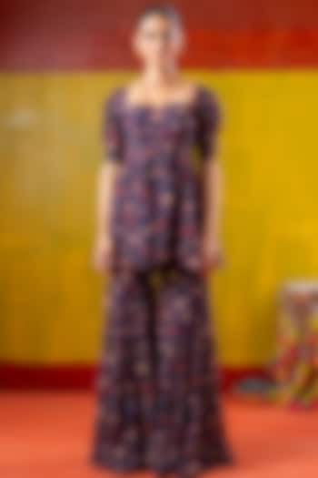 Blue Chiffon Embroidered Gharara Set by Baise Gaba at Pernia's Pop Up Shop