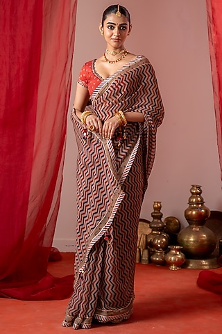 Multi-Colored Chiffon Bandhani Printed Saree Set by Baise Gaba
