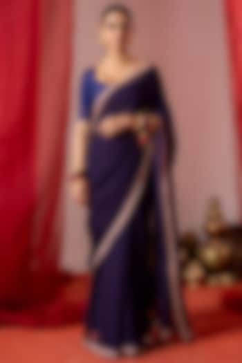 Blue Chiffon Bandhej Printed Festive Saree Set by Baise Gaba at Pernia's Pop Up Shop