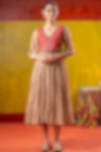 Beige & Red Chanderi Summer Dress With Koti by Baise Gaba at Pernia's Pop Up Shop