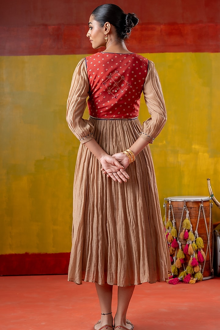 Beige & Red Chanderi Summer Dress With Koti by Baise Gaba at Pernia's Pop Up Shop