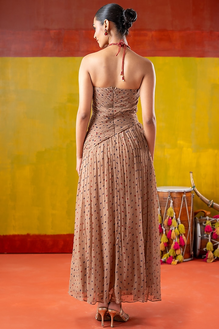 Beige & Red Chiffon Mirror Embroidered Summer Dress by Baise Gaba at Pernia's Pop Up Shop