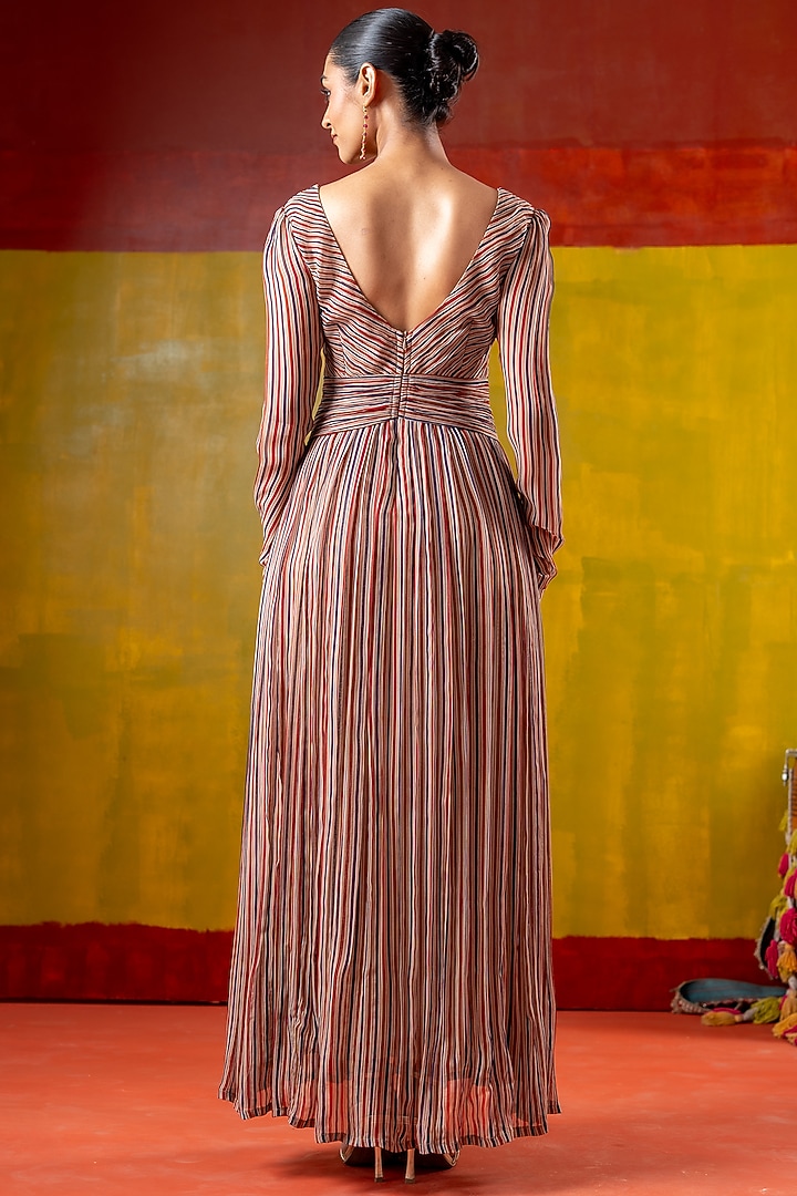 Multi-Colored Chiffon Stripe Printed Summer Dress by Baise Gaba at Pernia's Pop Up Shop