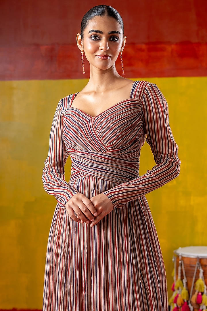 Multi-Colored Chiffon Stripe Printed Summer Dress by Baise Gaba at Pernia's Pop Up Shop