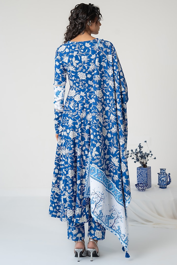 Blue Cotton Modal Mirror Embellished Anarkali Set by Baise Gaba at Pernia's Pop Up Shop