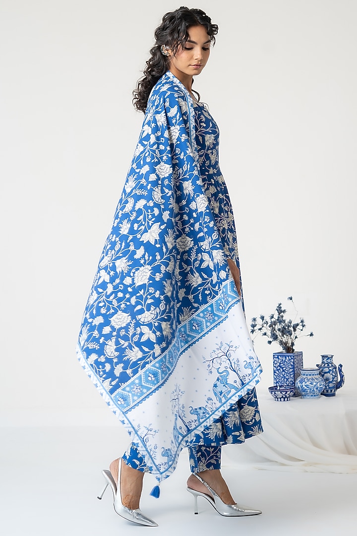 Blue Cotton Modal Mirror Embellished Anarkali Set by Baise Gaba at Pernia's Pop Up Shop