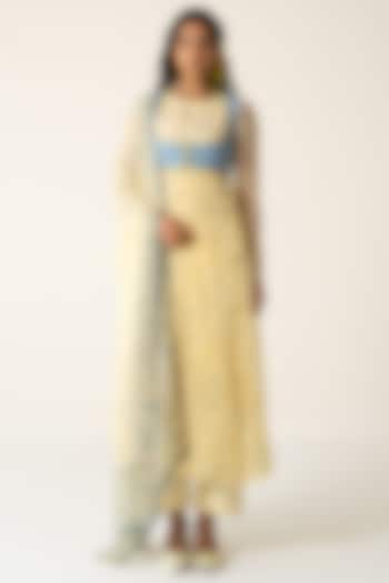 Yellow Chiffon Floral Printed Koti Party Wear Anarkali Set by Baise Gaba at Pernia's Pop Up Shop