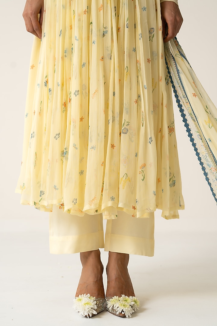 Yellow Chiffon Floral Printed Koti Party Wear Anarkali Set by Baise Gaba at Pernia's Pop Up Shop