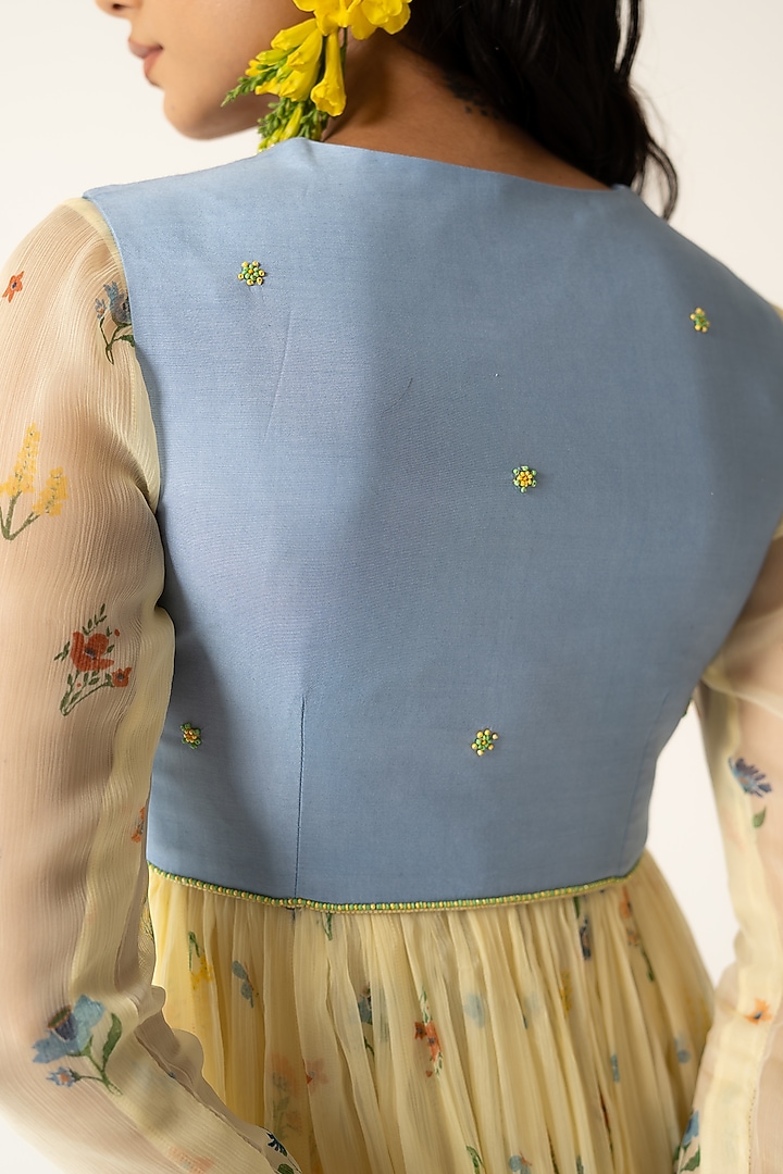 Yellow Chiffon Floral Printed Koti Party Wear Anarkali Set by Baise Gaba at Pernia's Pop Up Shop