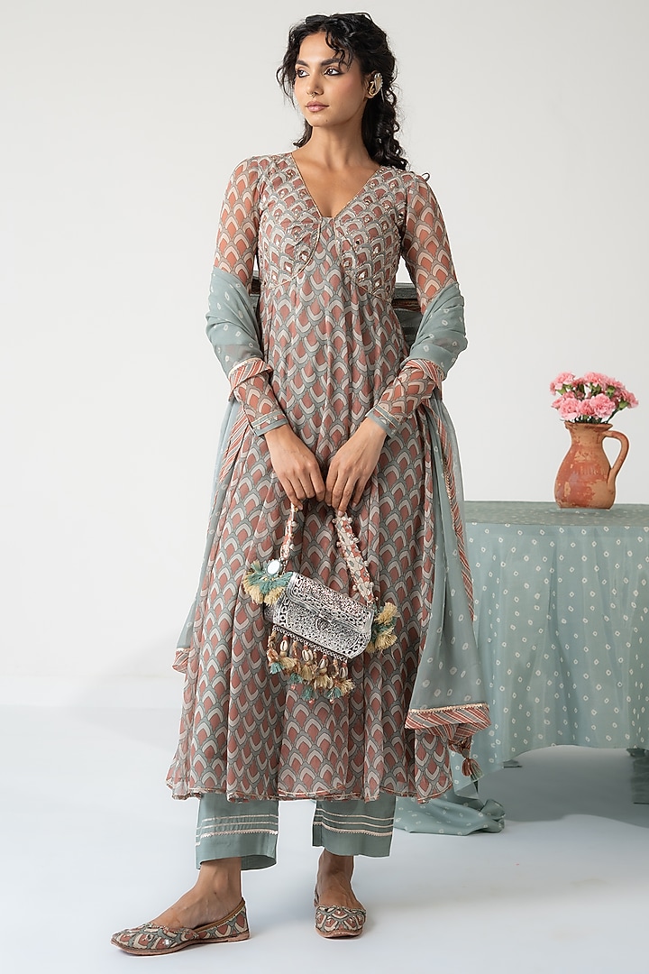 Multi-Colored Chiffon Printed Anarkali Set by Baise Gaba at Pernia's Pop Up Shop
