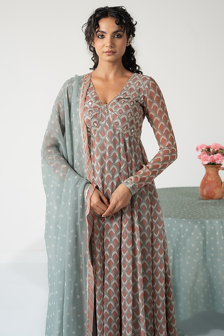 Multi-Colored Chiffon Printed Anarkali Set by Baise Gaba at Pernia's Pop Up Shop