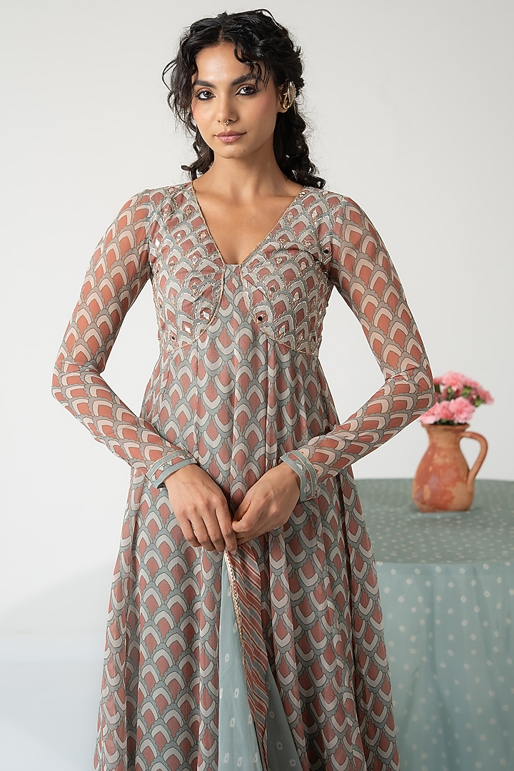 Multi-Colored Chiffon Printed Anarkali Set by Baise Gaba at Pernia's Pop Up Shop