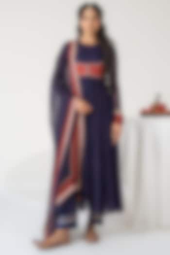 Blue Chiffon Bandhani Printed Koti Party Wear Anarkali Set by Baise Gaba at Pernia's Pop Up Shop